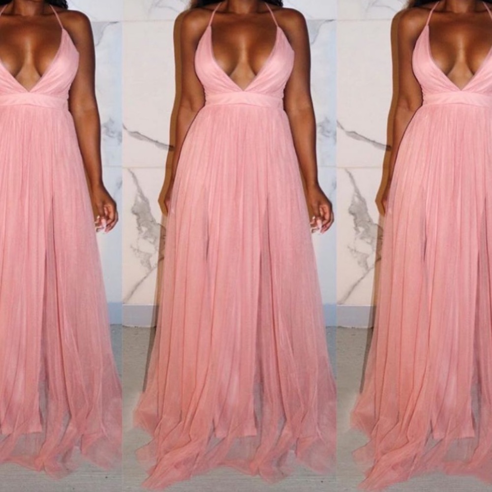 Pink maxi dress.